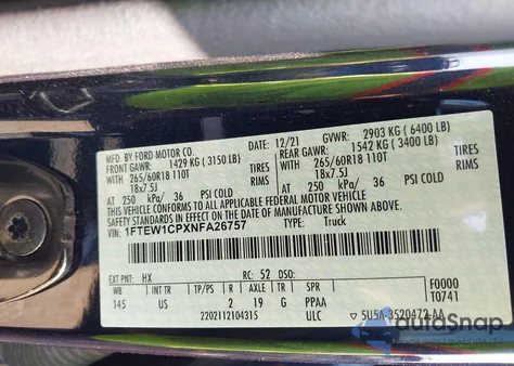 2022 Ford F-150 Xlt from USA, damaged, VIN 1FTEW1CPXNFA26757